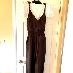 Bebe Chocolate Brown Satin Jumpsuit